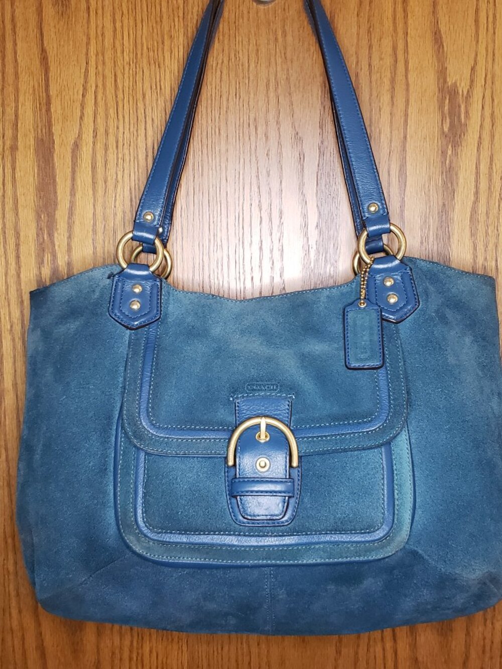 Vintage COACH Campbell Belle Turquoise Teal Suede Carryall Shoulder Bag #14782